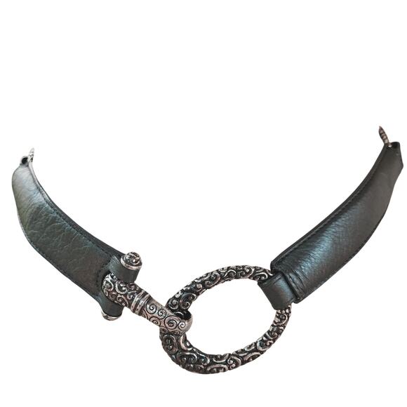 Brighton Charcoal Gray Leather Link Belt Ornate Silver Scroll Hardware Size 36 main image 7